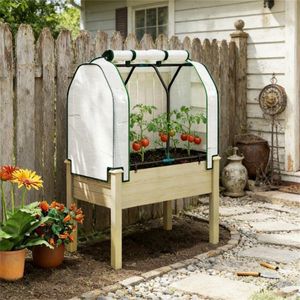 Outdoor Flowerpot <b>Box</b> Elevated Planting <b>Bed</b> Natural <b>Wood</b> Greenhouse for Garden Use - Product Image 1