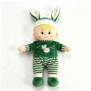 Muñeco de peluche personalizado de conejito verde, muñeco de peluche suave para bebés, muñeco de peluche con gorro de orejas de conejo, juguete de seguridad para la hora de dormir. - Product Image 1