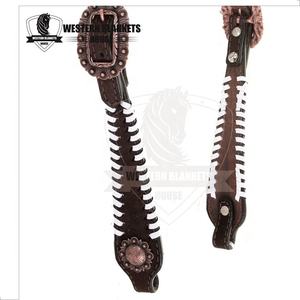 Vente chaude une oreille usinée à la main perles tressées florales Design Premium cuir Headstall poitrine collier Tack Set Direct de l'Inde - Product Image 3