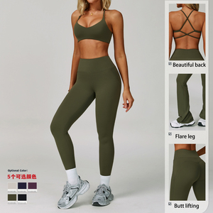 Custom High Waisted <b>Flare</b> <b>Leggings</b> Set Workout Yoga Bra Breathable Stretch Fabric Moisture Wicking Sportswear Gym Fitness Wear - Product Image 5