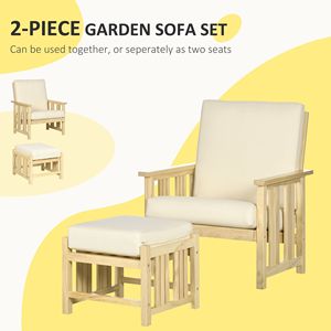 Set Lounge Luxe 2 Pezzi: Eleganti Sedie da Patio in Legno con Poggiapiedi e Cuscini Morbidi - Product Image 4