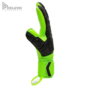 Custom Neon Goalkeeper Gloves Roll Finger Hybrid Cut Micro Perforated Palm Moulded Black Rubber Backing Elastic Wrap <b>Strap</b> - Product Image 4