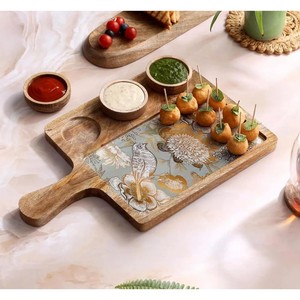 Plateau de service en bois Aqdus Saleem avec bol en céramique - Design rond moderne du milieu du siècle, artisanal, vente en gros - Product Image 2