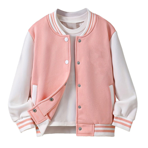 Blouson universitaire rose et blanc pour femme, style décontracté, en polyester et coton tricoté, col rabattu, boutonné, collection 2026 - Product Image 1