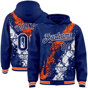 Custom Printed Varsity <b>Jacket</b> <b>Men</b> Plus Size Hooded Navy Pink <b>White</b> Splatter Design Front Back Personalized Name Polyester/Cotton - Product Image 3