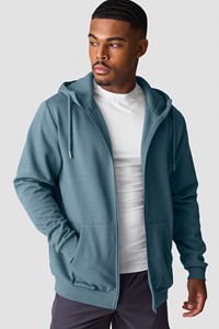 Sweat-shirt à capuche zippé pour homme, couleur turquoise, coupe classique, couleur unie, décontracté, en molleton français 100% coton, respirant, écologique, vêtement d'hiver - Product Image 6