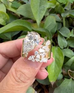 Bague de mariée en moissanite et diamants en forme de poire, design unique, pour femme, en argent 925 véritable, cadeau de fiançailles pour les amoureux - Product Image 1