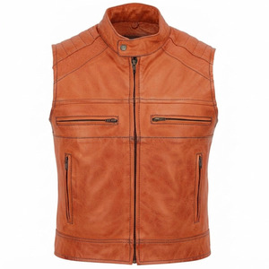 Gilet de moto respirant en cuir véritable pour homme, col montant en V, design imperméable, mode hiver - Product Image 2