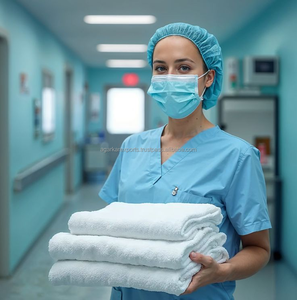 Durable 400 GSM Cotton Hospital Bath Towels Lightweight Soft Quick Dry Fabric Medical Rehab OEM Supplier - Product Image 1