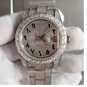 Reloj de Pulsera de Cuarzo para Hombre, Totalmente Adornado con Diamantes, Correa de Acero Inoxidable Plateada de Lujo, Cristal Personalizado con Moissanita, Números Arábigos - Product Image 1