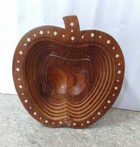 ตะกร้าผลไม้รูปแอปเปิ้ลทำจากไม้ พับได้ ตะกร้าผลไม้และผักตกแต่งทำมือ สำหรับวางบนโต๊ะครัว ตกแต่งบ้าน - Product Image 2