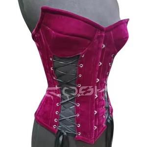 Top Bustier Steampunk de Terciopelo Rojo Vino con Escote Corazón y Diseño con Cordones, Estilo Burlesque - Product Image 3