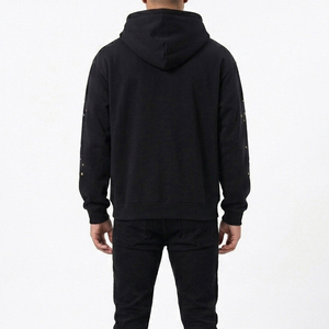 Sweat à capuche respirant d'hiver en coton French Terry 370 g/m² noir motif toile d'araignée, personnalisable avec paillettes, coupe classique, style streetwear, vente en gros - Product Image 4