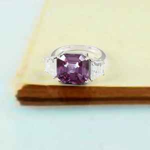 Bague Asscher en argent sterling avec alexandrite, bijou de fiançailles et de mariage, pierre précieuse naturelle, cadeau de demande en mariage pour femme - Product Image 3