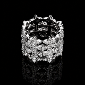 Latest Design Flower Shape <b>Ring</b> With Micro Pave Moissanite Diamond 925 Silver Plated Stainless Steel Unisex Glam Party Jewelry - Product Image 3
