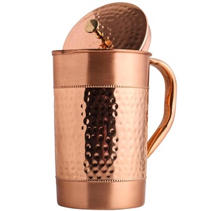 Pichet à eau en cuivre martelé avec couvercle, design vintage, grande capacité, carafe de service décorative - Product Image 1