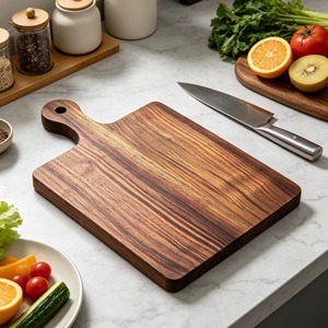 Planche à découper rectangulaire en bois naturel avec poignée intégrée et trou de suspension, écologique, passe au lave-vaisselle - REHMAN CRAFT - Product Image 1