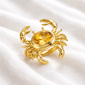 Bague Glamour Moku en Laiton avec Crabe et Citrine Ovale Facettée, Sertie en Bezel, Design Inspiré de l'Océan, Faite à la Main, Bijoux pour Femme - Product Image 6