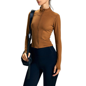 Women's Mock Neck Full Sleeve <b>Yoga</b> <b>Jackets</b> Custom Solid Color Zipper Front Breathable Stretch Skinny Fit Athletic Wear <b>Jackets</b> - Product Image 1