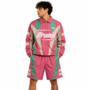Custom <b>Pink</b> Graphic Print Nylon Windbreaker Jackets Shorts Track Suit Lightweight Waterproof Embroidery Logo Windbreaker Hoodies - Product Image 2