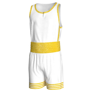 Nouvel arrivage : Ensemble de boxe (débardeur et short) – Uniforme de boxe blanc avec bordure jaune – 100 % polyester – Unisexe – Uniforme de kick-boxing - Product Image 1