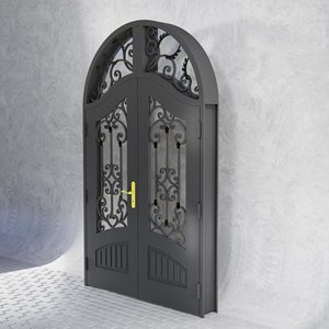 Puerta Exterior de Acero Premium con Detalles de Hierro Forjado, Superficie Acabada Impermeable para Villas y Cotos - Rendimiento Duradero en Exteriores - Product Image 4