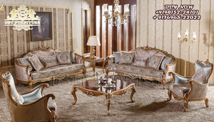 Muebles de sala de estar tallados pesados de estilo turco Juego de sofás barrocos de lujo de 5 plazas Muebles de sala de estar con estilo pulido dorado - Product Image 5