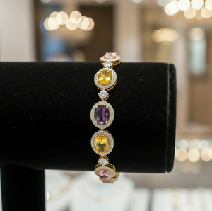 กำไลข้อมือรูปไข่สีเหลืองและสีน้ำเงินประดับด้วยอเมทิสต์ เงินแท้ 925 ชุบทอง 18K สร้อยข้อมือพลอยหรูหรา ขนาด 2.6 เหมาะสำหรับงานปาร์ตี้ - Product Image 4