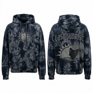 Custom Cracked Screen Print Hoodie Men <b>Slate</b> Blue Acid Wash Pullover Streetwear High Quality Distressed Graphic Hoody Wholesale - Product Image 5