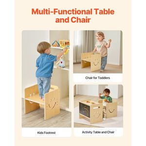 Montessori 3-in-1 sedia da tavolo in legno per bambini regolabile in altezza per la lettura del disegno mangiare età 1-5 lavagna naturale - Product Image 6