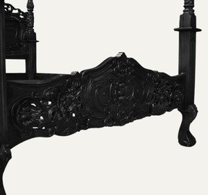 เตียงไม้แกะสลักลายโบราณขนาดคิงไซส์ โครงไม้มะฮอกกานีแท้ พร้อมหลังคาสี่เสา สำหรับห้องนอน - Product Image 6