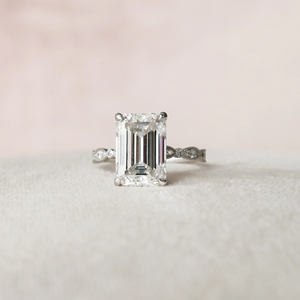 <b>Emerald</b> Cut Diamond Engagement <b>Ring</b> Prong Setting Pave <b>Band</b> Women's Classic Fine Jewelry - Product Image 1