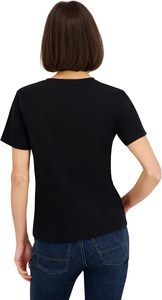 Haut court noir à col en V et manches courtes pour femme, coupe classique, en coton tricoté, couleur unie, respirant, écologique, séchage rapide - Product Image 2