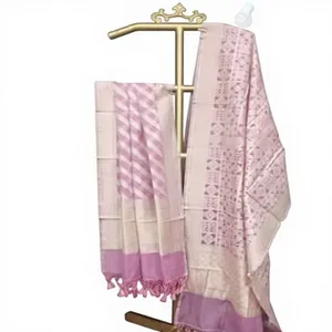Gold Silk Fab Lavender Handloom Jamdani Applique Silk Canvas Fabric-Lightweight - Product Image 2