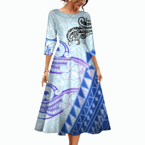 Nuevo Vestido Formal Maxi Informal con Cuello Redondo y Estampado Tribal Polinesio Personalizado con Tela Tapa de Samoa y Hawái para Mujer, Talla Grande - Product Image 2