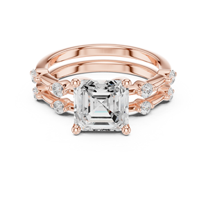 แหวนหมั้นเพชรทรง Asscher และทรงกลมเจียระไนแบบ Prong Setting คุณภาพเยี่ยม ผลิตจากเพชรที่เพาะเลี้ยงในห้องปฏิบัติการ มีจำหน่ายในทองคำโรสโกลด์ 14K ในราคาขายส่ง - Product Image 3