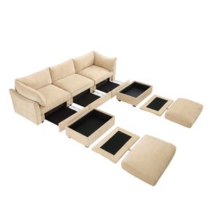 Divano a U a 3 Posti Profondo con 2 Pouf Mobili e Braccioli a Mezzaluna per Soggiorno - Product Image 5