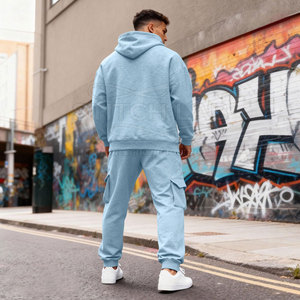 Conjunto Deportivo con Capucha Extra Grande para Hombre, Color Sólido, Estilo Casual, Hombros Caídos, con Logotipo Personalizado, Pantalones Cargo, Algodón Transpirable - Product Image 4