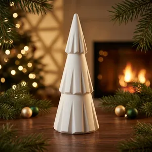 Árbol de Navidad en Miniatura Moderno de Resina Blanca con Forma de Pino, Decoración Pequeña para Mesa de Interior, Artesanía Duradera y Ecológica, Sin Luces - Product Image 4