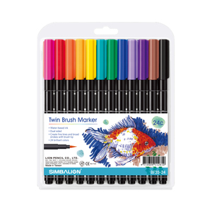 Rotuladores de Doble Punta SIMBALION de Alta Calidad, 24 Colores a Base de Agua, Colores Mezclables, para Arte, Diseño y Cómics, Set de Taiwán, Cumple con EN 71-3 y ASTM - Product Image 1
