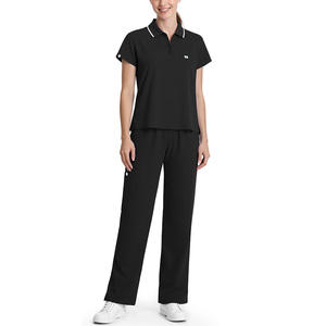 Ensemble de blouses médicales noires personnalisées pour femmes, en polyester tissé, pantalon et haut d'uniforme d'hôpital, vêtements de travail pour infirmières - Product Image 1