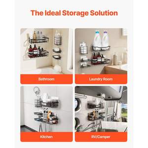 Paquete de 5 estantes de organización de almacenamiento de ducha de baño Caddy adhesivo - Product Image 6