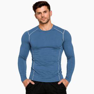 En gros T-shirt de compression de performance pour adolescents et hommes, respirant, extensible, coupe ajustée, uni ou imprimé, pour la gym, l'entraînement et le sport - Product Image 1