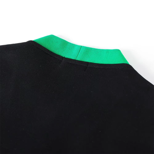 Black Fleece <b>Varsity</b> <b>Cardigan</b> Unisex V Neck Winter Casual with Green & Pink Accents and Embroidered Letters - Product Image 6