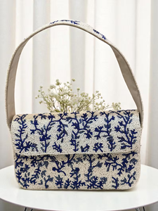 Pochette bleue à fleurs et perles : Sac de vacances brodé floral par Whimsy Art Craft - Product Image 5