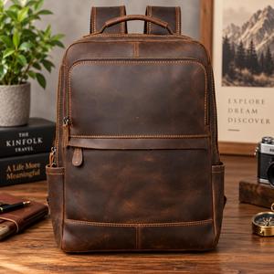 Custom Genuine Leather Backpack Vintage Travel <b>Laptop</b> <b>Bag</b> Waterproof Real Leather <b>Rucksack</b> Mens School Daypack LBK-0127 - Product Image 1