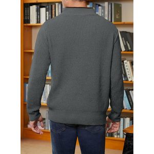 2025 hommes décontracté à manches longues quart Zip pull léger col montant Jacquard tricoté solide pull ODM approvisionnement - Product Image 3