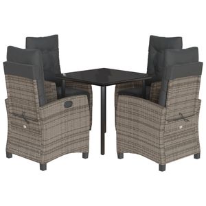 Juego de Comedor de Jardín de Ratán PE Gris con Reposabrazos Ajustables Medianos - Product Image 2