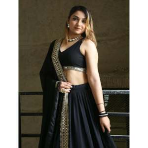 Gran negro Zari bordado Georgette recepción desgaste Lehenga Choli - Product Image 3