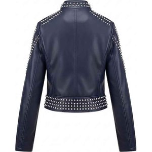 Womens Studded Leather <b>Jacket</b> Black <b>Punk</b> Rock Biker Motorcycle <b>Jacket</b> PU Leather OEM Custom Wholesale Manufacturer - Product Image 2